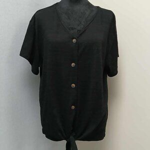 Weatherproof Vintage Women's Size XL Black Short Sleeve Stretch Knit Tie Hem